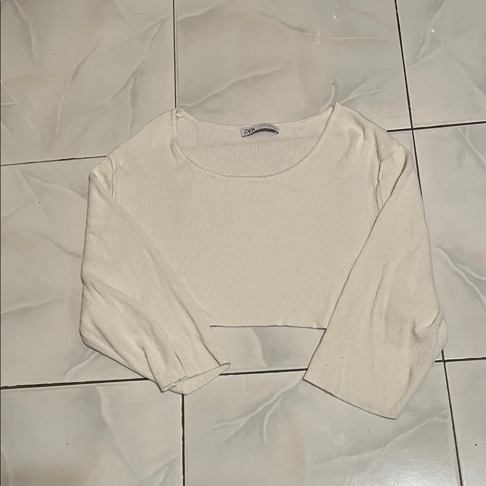 Zara Cream Ribbed Blouse